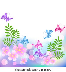 Flowers background with butterfly