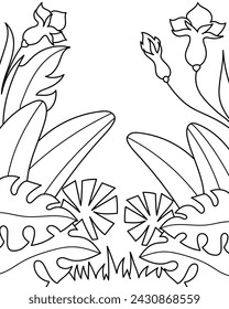 Blumenhintergrund. Farbseite, schwarz-weiße Vektorgrafik.