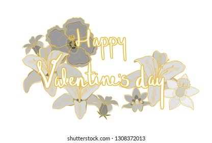  Flowers background. Valentine´s day cute lettering 