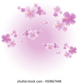 Flowers background. Flowers design. Apple tree flowers. Branches of sakura with Purple flowers isolated on Light Purple Violet color background. Cherry blossom branches. Vector