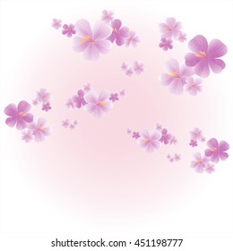 Flowers background. Flowers design. Apple tree flowers. Flowers of sakura isolated on Light Pink Peach color background. Cherry blossom. Vector