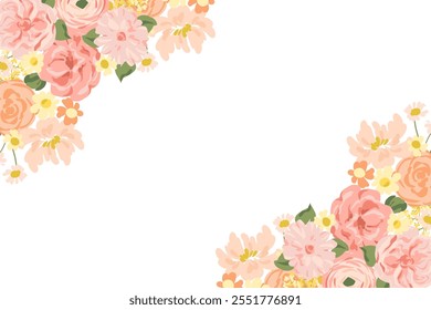 Flowers background for design. Floral border frame card template.