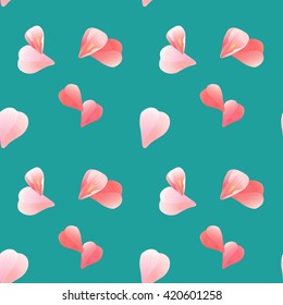 Flowers background. Flowers design. Vector abstract illustration. Flying petals. Pattern on blue-green color background. Vector