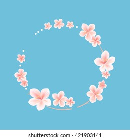 Flowers background. Flowers design. Vector abstract illustration. Spring frame with flowers isolated on blue color. Vector