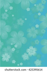 Flowers background. Flowers design. Vector abstract illustration. Sakura blossoms on mint-green, light-blue color. Vector. 