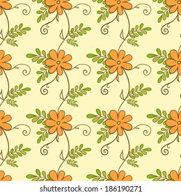 Flowers background in doodle style, template for use as packaging, fabric, paper, background