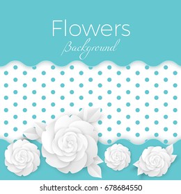 Flowers background with dotted center, paper origami blossoms