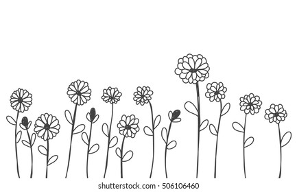 flowers background hand drawn black sketch vector