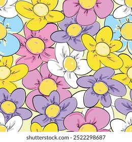 Fondo de flores dibujado a mano patrón de flores sin fisuras, impresión de primavera de verano de Ilustración vectorial