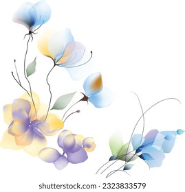 Flowers background illustration art watercolor print art vector