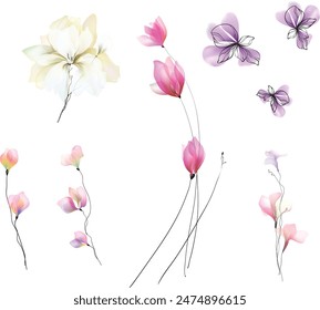 Flowers background illustration art watercolor print art vector