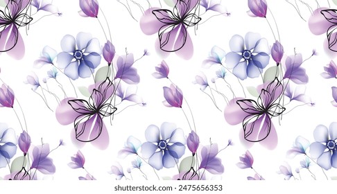 Flores de fondo ilustración arte acuarela impresión arte Vector patrón sin fisuras