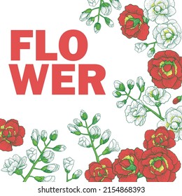 Flowers background for invitations, cards, greetings, floral poster, wedding invitation. Vector line drawing or engraving illustration.