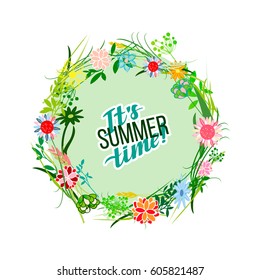 The flowers background is. Vector illustration summer or spring themes. Set of colour plants