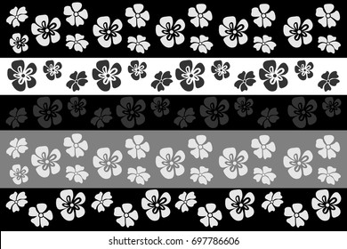 Flowers background. Pattern with various flowers on gray, black and white background. Beautiful vector illustration.