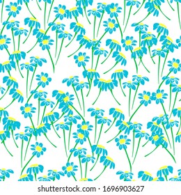 Flowers background print for textile. The drawn small flowers beautiful illustration for the fabric. Design ornament pattern seamless. Vector.