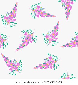 Flowers background print for textile. The drawn flowers beautiful illustration for the fabric. Design ornament pattern seamless. Vector