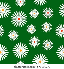 Flowers background seamless pattern on green. Vector illustration.