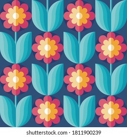 Flowers background vector design. Floral seamless pattern. Decorative mosaic ornament vintage style. Vector illustration. 