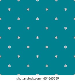 Flowers background, vector seamless pattern of dark aquamarine color. Ornament consisting of small geometrical flowers with a large space between the elements, similar to polka dots