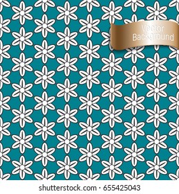 Flowers background, vector seamless pattern. Geometrical oriental ornament made up of six-petalled flowers, dark aquamarine color