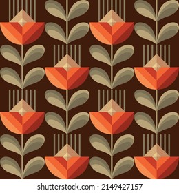 Flowers background in vintage colors. Floral abstract geometric seamless pattern. Vector illustration. 
