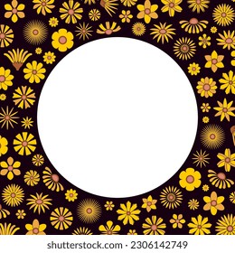 Fondo de las flores. flores amarillas en fondo vectorial de círculo estilizado con lugar vacío para texto