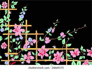 Flowers in bamboo branches