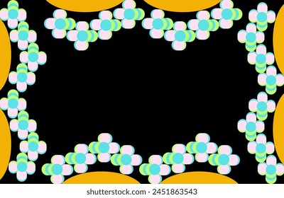 Flowers Banner Template Vector. Colorful Black Background Illustration.