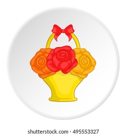 Flowers in basket icon. Cartoon illustration of flowers in basket vector icon for web