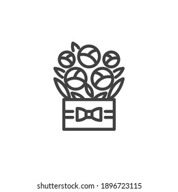 Blumenkorb-Symbol lineares Stilzeichen für mobiles Konzept und Webdesign. Blumenstrauß umreißen Vektorsymbol. Symbol, Logo-Abbildung. Vektorgrafik