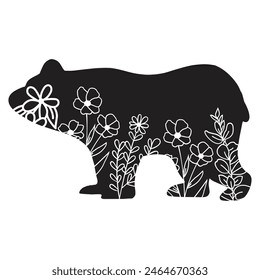 Flowers Bear Vector design. Bear Floral silhouette set. Bear with wildflowers. Vector floral bear, Floral Lover, eps file