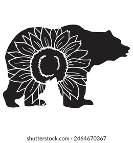 Flowers Bear Vector design. Bear Floral silhouette set. Bear with wildflowers. Vector floral bear, Floral Lover, eps file