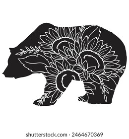 Flowers Bear Vector design. Bear Floral silhouette set. Bear with wildflowers. Vector floral bear, Floral Lover, eps file