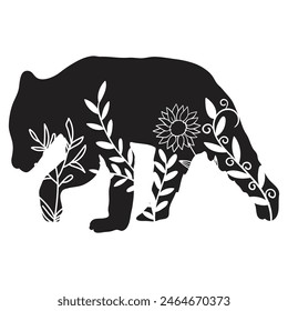 Flowers Bear Vector design. Bear Floral silhouette set. Bear with wildflowers. Vector floral bear, Floral Lover, eps file