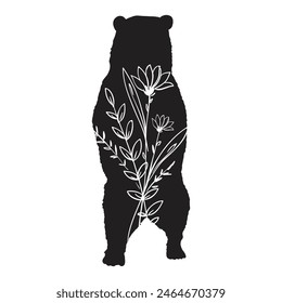 Flowers Bear Vector design. Bear Floral silhouette set. Bear with wildflowers. Vector floral bear, Floral Lover, eps file