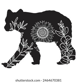 Flowers Bear Vector design. Bear Floral silhouette set. Bear with wildflowers. Vector floral bear, Floral Lover, eps file