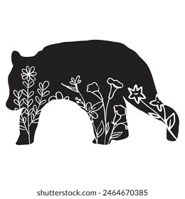 Flowers Bear Vector design. Bear Floral silhouette set. Bear with wildflowers. Vector floral bear, Floral Lover, eps file