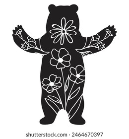 Flowers Bear Vector design. Bear Floral silhouette set. Bear with wildflowers. Vector floral bear, Floral Lover, eps file