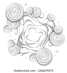 Flowers beautiful design made with white neutral paper, vector illustration in paper cut style. Wedding invitation or romantic greeting card.