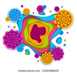 Flowers beautiful design, vector illustration in paper cut style. Wedding invitation or romantic greeting card.