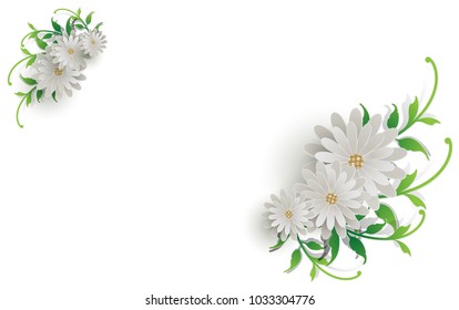 flowers and beautiful plants with paper art style. spring with beautiful flowers