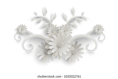 flowers and beautiful plants with paper art style. one bunch of flowers