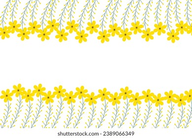  flowers with beautifully arranged stalks on a yellow background. Seamless pattren design.