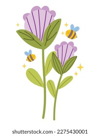 flowers and bees spring character isolated icon
