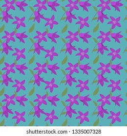 Flowers bells on blue background seamless vector pattern for decoration, packaging, fabrics, design.