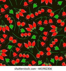 The flowers and berries. Bright seamless pattern. Vector illustration.
