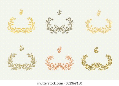 Flowers. Berry sprigs. Hand Drawn doodle floral design elements - Vector Set 