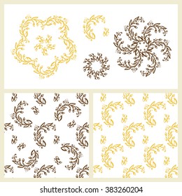 Flowers. Berry sprigs. Hand Drawn doodle floral design elements. Vintage Floral Seamless patterns - Vector Set 