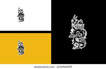 flowers and big cobra vector outline design